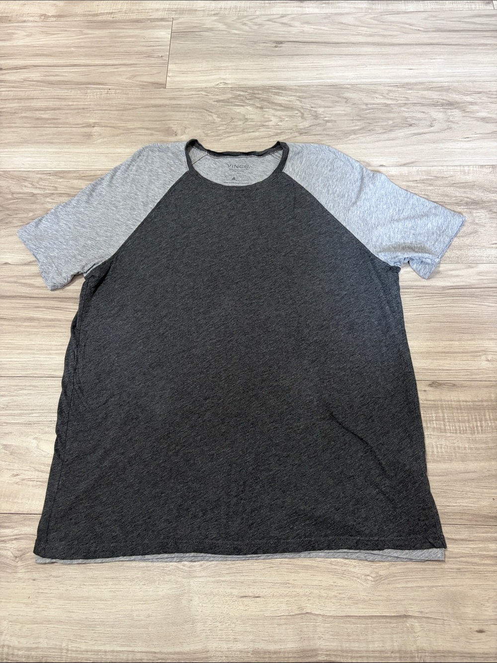 Vince Charcoal Body with Light Gray Raglan Short Sleeve Tee